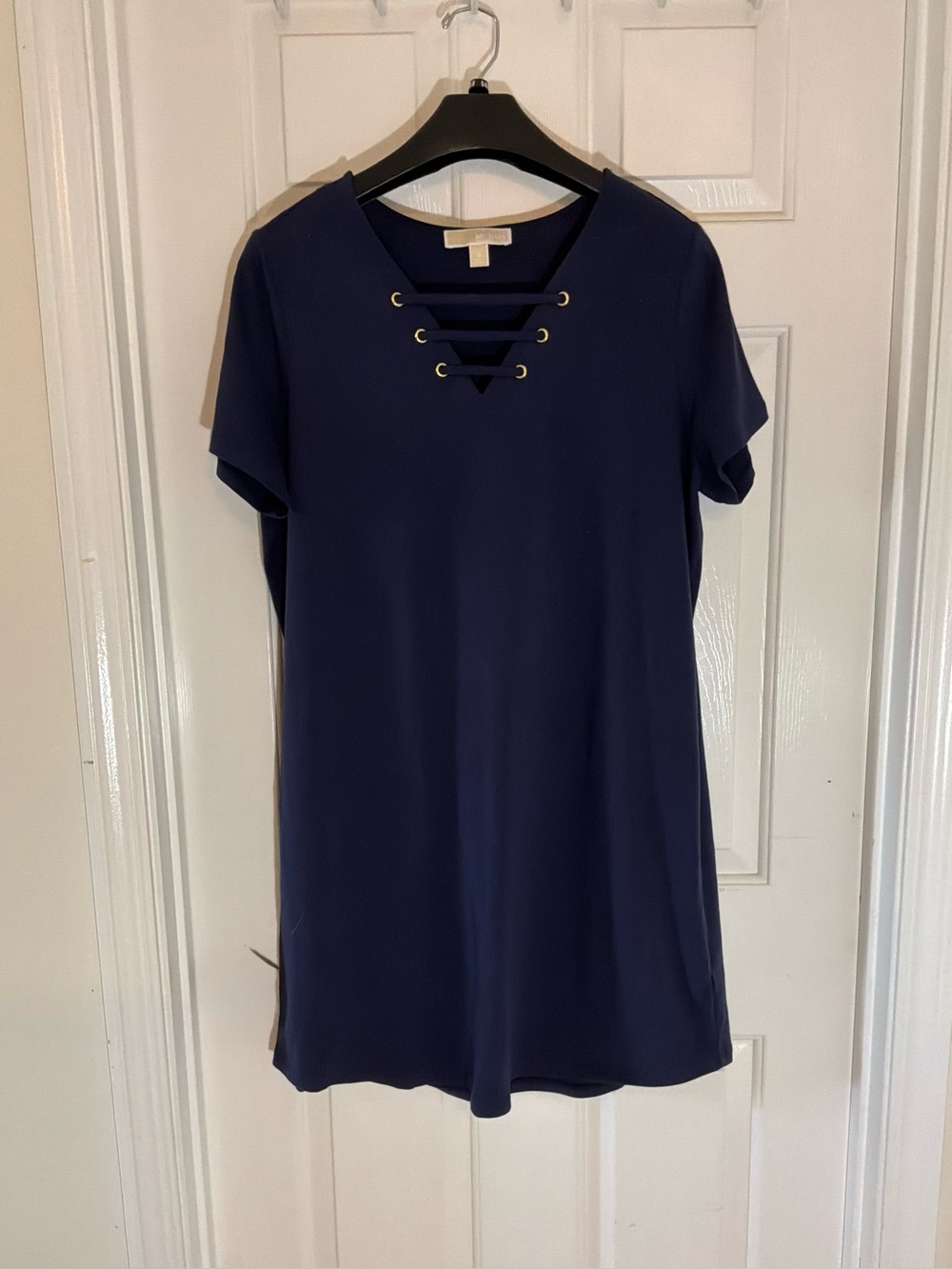 Michael Kors Navy Lace-Up Short Sleeve Shift Dress